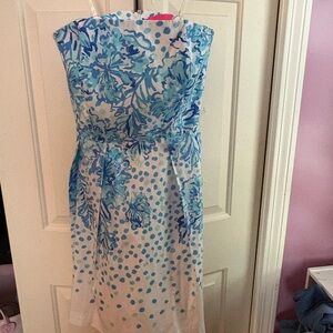 Lilly Pulitzer Blue and White Strapless Dress